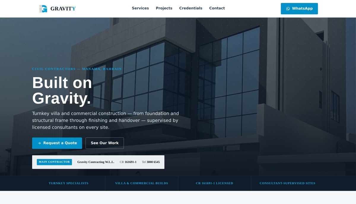 Gravity Contracting website